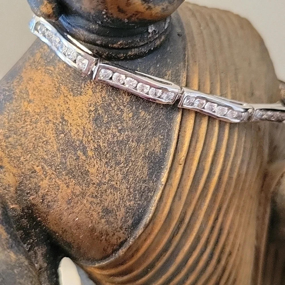 Simple Silver & Rhinestone Mod Bracelet - Picture 3 of 7